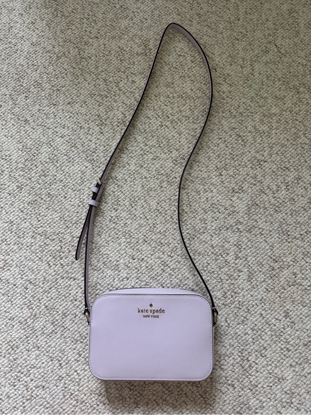 kate spade lavendar leather crossbody with gold logo